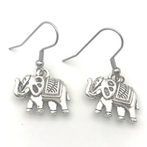 Elephant Charm Drop Dangle Earrings with Stainless Steel Ear Wires